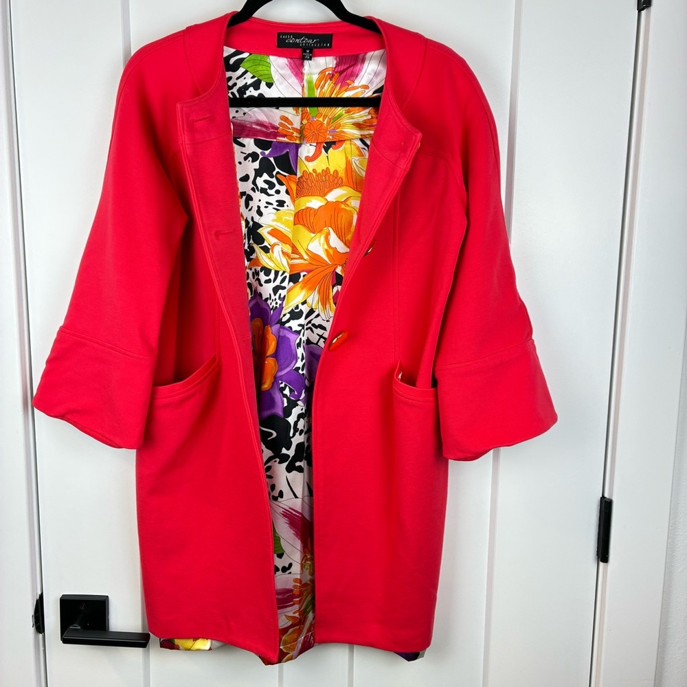 Cache Contour Collection Women's Orange Jacket Floral Lining Size Medium  h